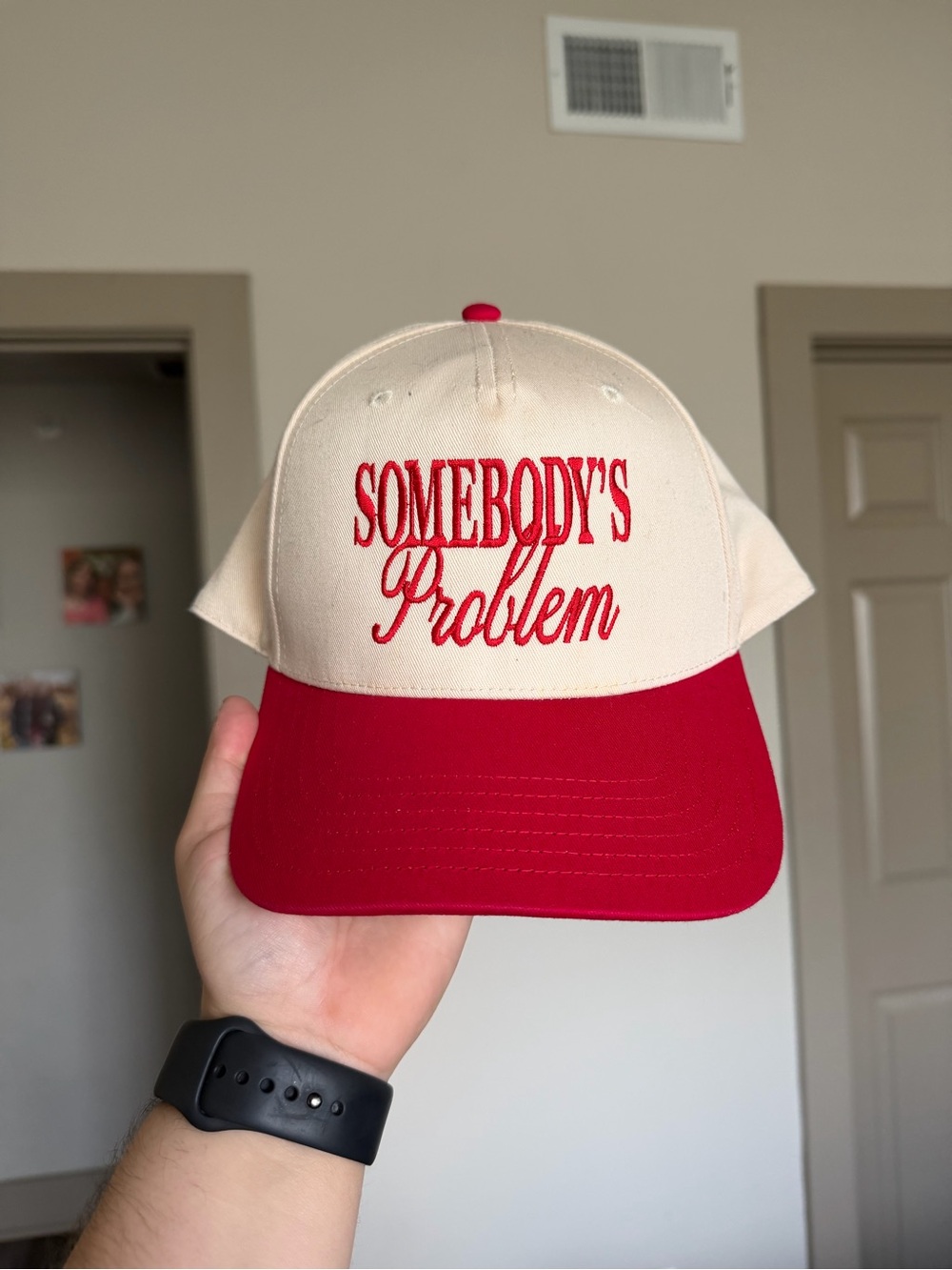 Somebody's Problem Two-Tone Red and Cream Cap